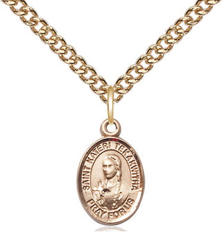 14kt Gold Saint Kateri Tekakwitha Medal Engraved Catholic Saint Jewelry