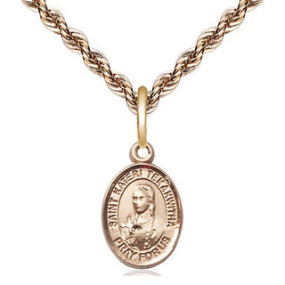 14kt Gold Saint Kateri Tekakwitha Medal Engraved Catholic Saint Jewelry
