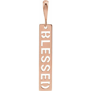 14K Rose 27.2x4 mm Blessed Bar Pendant
