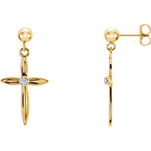14K Gold & White .04 CTW Diamond Cross Earrings