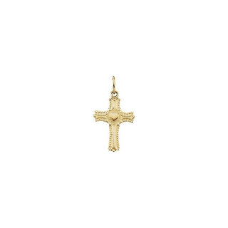 14K Yellow 13x10 mm Youth Cross with Heart Pendant