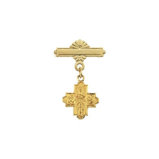 14K Yellow 12x12 mm Four-Way Medal Baptismal Pin