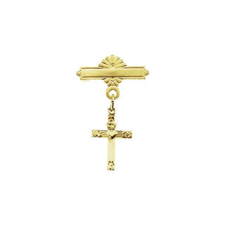 14K Yellow Cross Baptismal Pin 