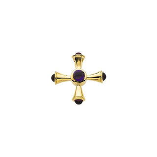 14K Yellow Natural Amethyst & Natural Ruby Cross Pendant