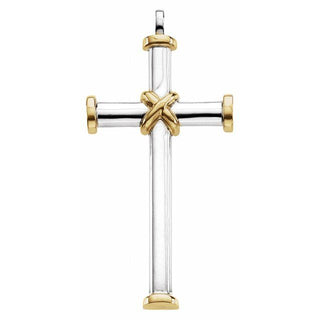 Sterling Silver & 14K Yellow 51x26.25 mm Cross Pendant
