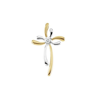 14K Yellow/White 1/10 CTW Natural Diamond Cross Pendant