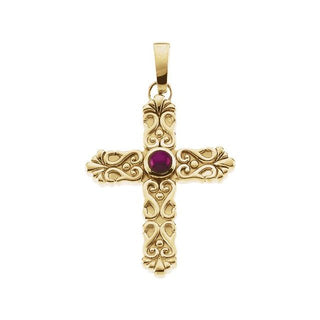 14K Yellow Natural Ruby Star Cross Pendant 