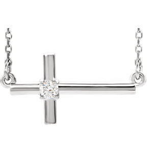 Sterling Silver 1/10 CTW Diamond Sideways Cross 16-18" Necklace