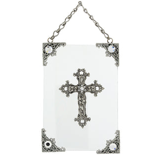 Silver-Tone and Crystal Hanging Glass Wall or Window Plaque