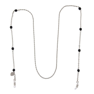 Silver-Tone Black Eyeglass Holder with Heart Cross Charm