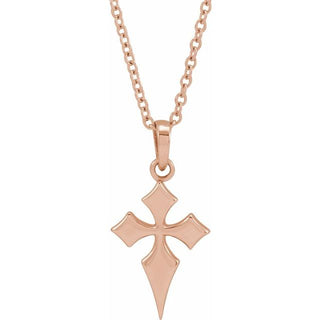 14K Rose 18.3x9 mm Cross 16-18" Necklace