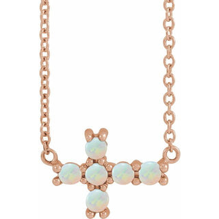 14K Rose Natural White Opal Sideways Cross 18" Necklace