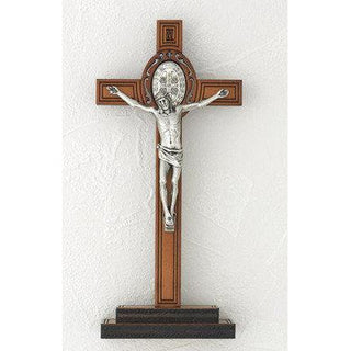 8 inch Wood St Benedict Cross on wood base