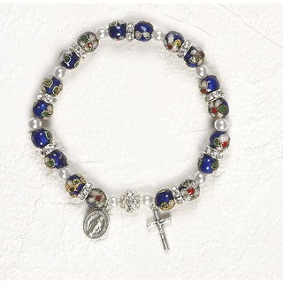 4-pack - Blue Cloisonne Stretch Bracelet with Strass Crystals