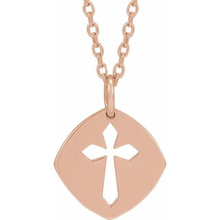 14K Rose 12.75x9.99 mm Pierced Cross 16-18" Necklace