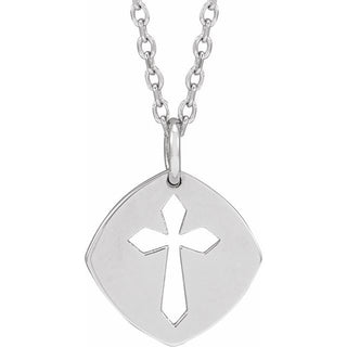 14K White 12.75x9.99 mm Pierced Cross 16-18" Necklace