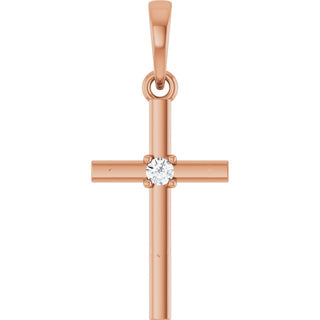 14K Rose .03 CT Natural Diamond Cross Pendant
