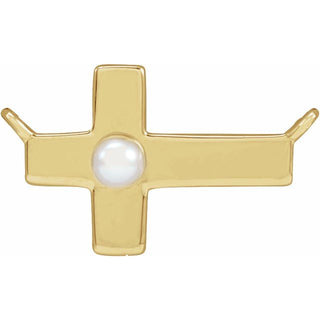 14K Yellow Cultured White Seed Pearl Sideways Cross Necklace Center
