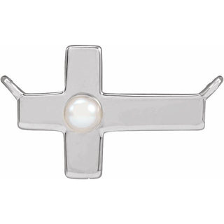 Platinum Cultured White Seed Pearl Sideways Cross Necklace Center