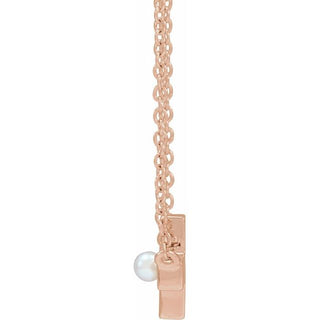 14K Rose Cultured White Seed Pearl Sideways Cross 16-18" Necklace
