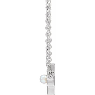 Platinum Cultured White Seed Pearl Sideways Cross 16-18" Necklace