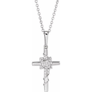 14K White Floral Cross 16-18" Necklace