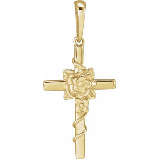 14K Yellow Floral Cross Pendant