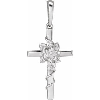 14K White Floral Cross Pendant