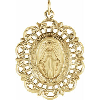 14K Yellow 32x23 mm Oval Filigree Miraculous Medal