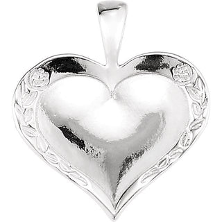 14K White Heartprint Rose Pendant