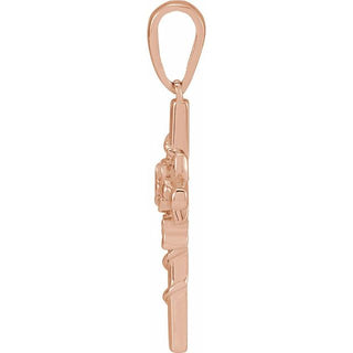 14K Rose Floral Cross Pendant
