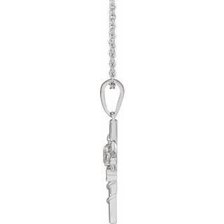 14K White Floral Cross 16-18" Necklace