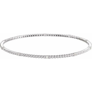 14K White 1/3 CTW Natural Diamond Beaded Bangle 7 3/4" Bracelet