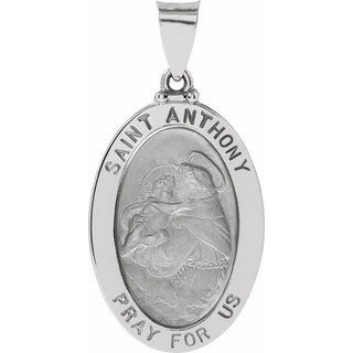 14K White 23x16 mm Oval Hollow Saint Anthony Medal