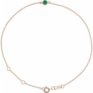 14K Rose Natural Emerald Bezel-Set Solitaire 6 1/2-7 1/2" Bracelet