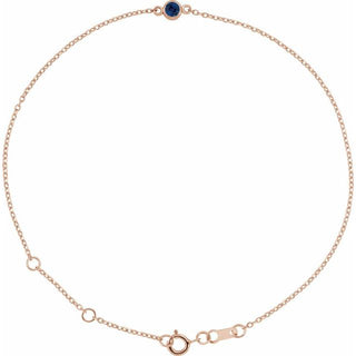 14K Rose Lab-Grown Blue Sapphire Bezel-Set Solitaire 6 1/2-7 1/2" Bracelet