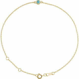 14K Yellow Natural Blue Zircon Bezel-Set Solitaire 6 1/2-7 1/2" Bracelet