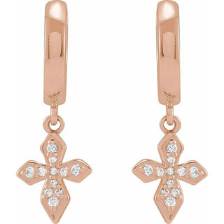 14K Rose 1/10 CTW Natural Diamond Cross Hoop Earrings