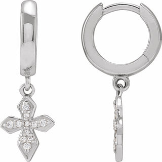 Platinum 1/10 CTW Natural Diamond Cross Hoop Earrings