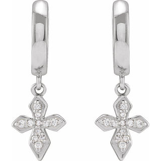Platinum 1/10 CTW Natural Diamond Cross Hoop Earrings