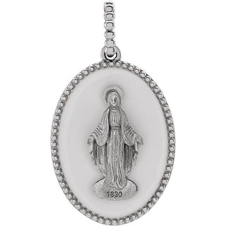 14K White White Enamel Miraculous Medal Pendant
