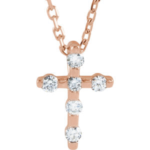 14K Rose 1/10 CTW Diamond Cross 16-18" Necklace