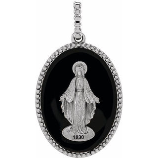 Sterling Silver Black Enamel Miraculous Medal Pendant