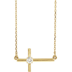 14K Gold 1/10 CTW Diamond Sideways Cross 16-18" Necklace