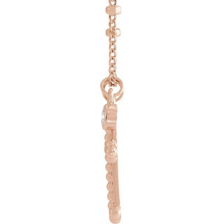 14K Rose .06 CT Natural Diamond Beaded Cross 20" Necklace