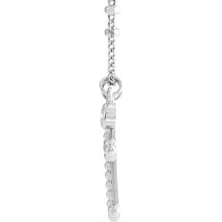 Sterling Silver .06 CT Natural Diamond Beaded Cross 20" Necklace