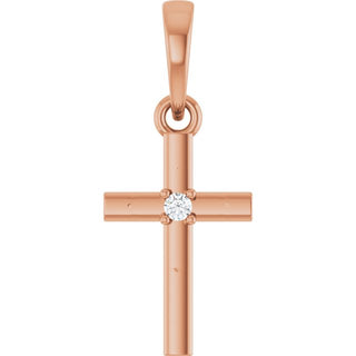 14K Rose .015 CT Natural Diamond Cross Pendant