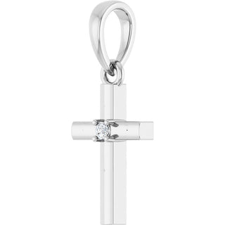 14K White .015 CT Natural Diamond Cross Pendant