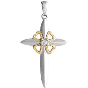 Sterling Silver & 10K Yellow .05 CTW Diamond Cross Pendant