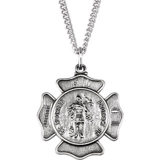Sterling Silver 25 mm Saint Florian Medal 24" Necklace